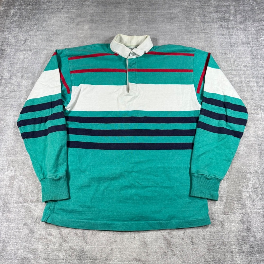 Thatcher & Cross Shirt Mens Large Teal Vintage Striped Rugby Polo Made in USA